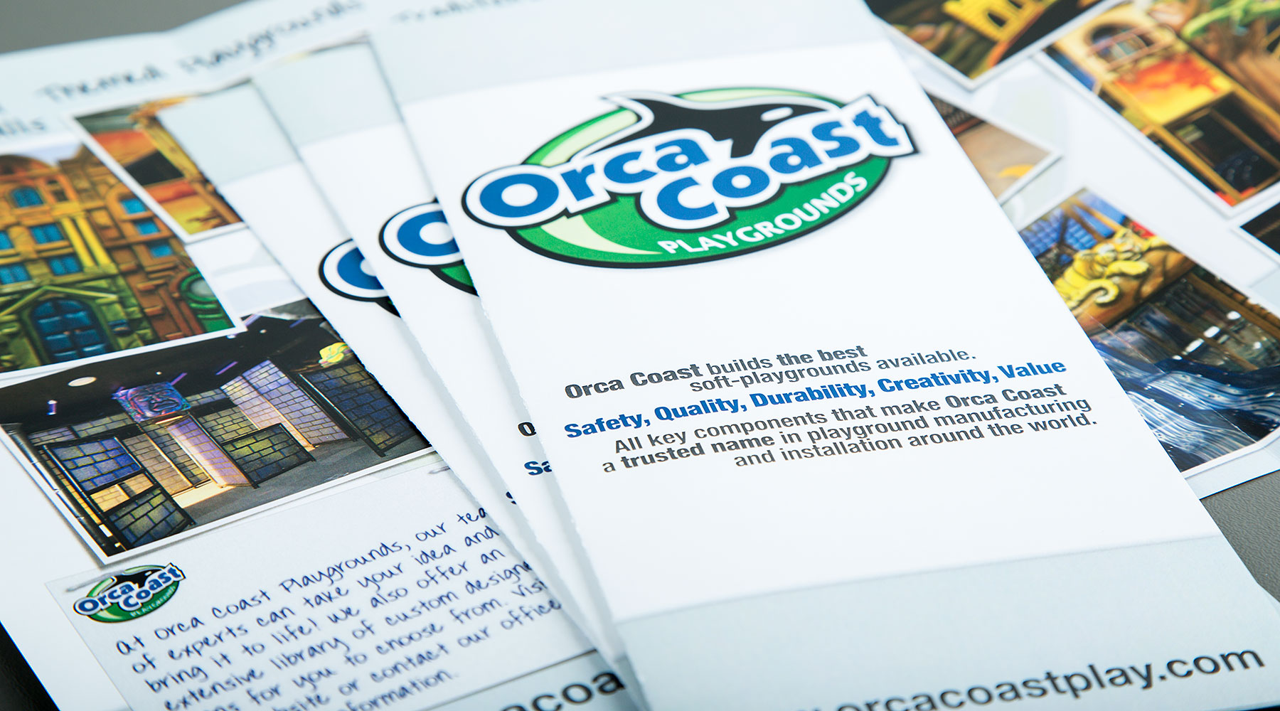 Orca Coast Playgrounds tri-fold brochure